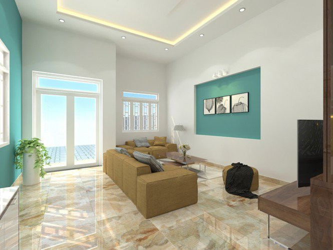 Khu vực phòng khách sang trọng, nhiều ánh sáng.