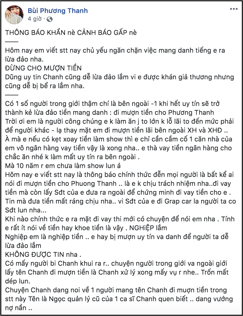 Ca si Phuong Thanh buc xuc khi bi loi dung ten tuoi di lua dao