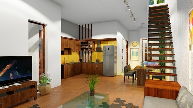 Khu bếp rộng rãi nhiều ánh sáng.