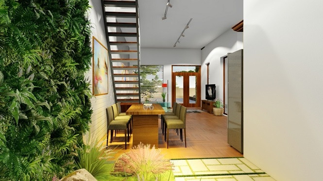 Cầu thang nhỏ gọn lên gác lửng.