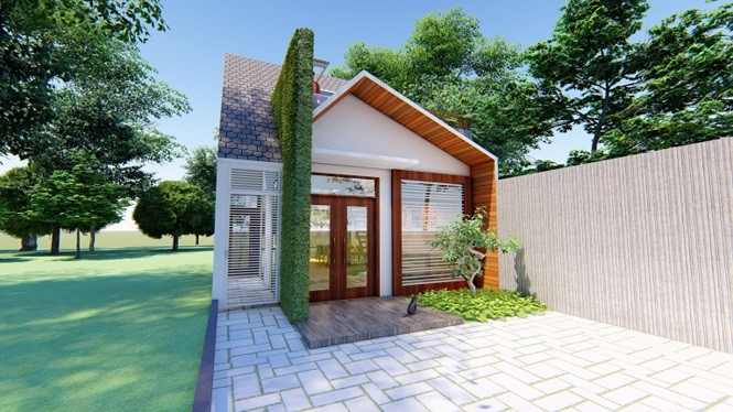 Ngôi nhà đẹp như tranh nhờ đa sắc màu và cây xanh.