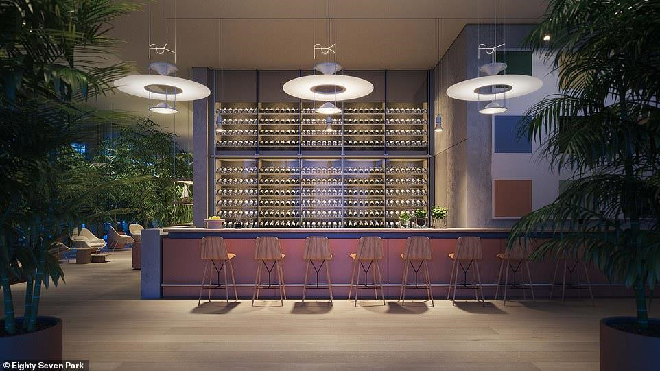 Quầy bar và hầm rượu tôn lên vẻ sang trọng, độc đáo cho tòa nhà Eighty Seven Park. Ngôi sao tennis cùng vợ có thể thư giãn tại đây.