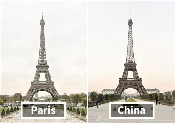 Thị trấn Tianducheng tại Hàng Châu, Chiết Giang là “kinh đô Paris nhái” giữa lòng Trung Quốc. Cả thị trấn được xây dựng để tái hiện kinh đô Paris hoa lệ của nước Pháp và tại đây có hẳn một Tháp Eiffel nhưng chỉ bằng 1/3 kích thước của tháp Eiffel thật ở Pháp.