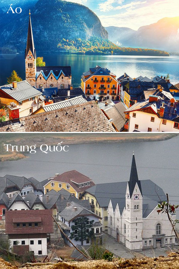 Một góc của thành phố Huyền Châu, tỉnh Quảng Châu được xây dựng giống hệt với thị trấn Hallstatt nổi tiếng của Áo.