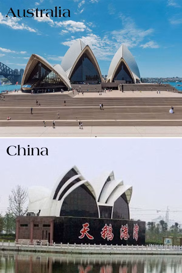 Thị trấn Phụ Tân, tỉnh Liêu Ninh, Trung Quốc cũng có một bản sao của nhà hát Opera House nổi tiếng của Australia. Tuy nhiên, so với bản gốc thì “người anh em” này của nhà hát Opera House trông có vẻ giống như một tượng đài hơn.