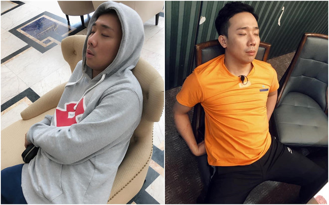 Ảnh hậu trường của MC Trấn Thành tại Running Man 2019. Anh tranh thủ ngủ trên ghế trong khoảng thời gian nghỉ ngơi giữa buổi ghi hình.