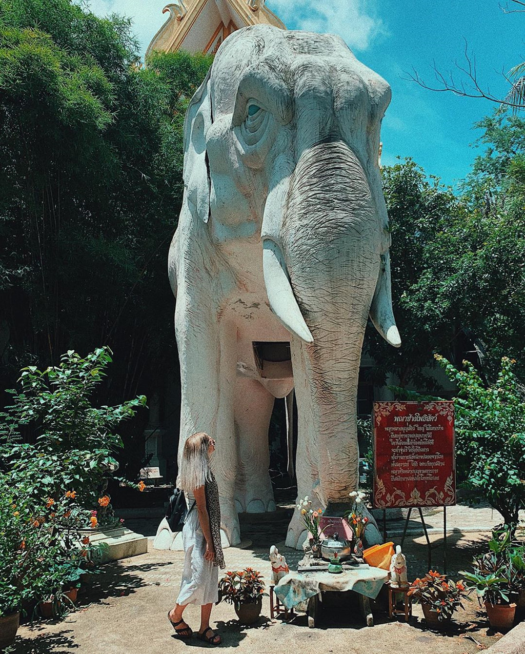 Du khách có thể đi bộ dọc con đường mòn để chiêm ngưỡng những bức tượng cá heo, voi, hổ... Khi đến cuối đường hầm trên đỉnh tháp, bạn sẽ tìm thấy tác phẩm điêu khắc "Hạnh phúc", món quà của nhà sư có công sáng lập, mang ý nghĩa nhắc nhở những người thờ phụng rằng con đường dẫn đến hạnh phúc nằm ở lòng trắc ẩn và biết ơn. Ảnh: Caylarichmond, Moumitamaity.