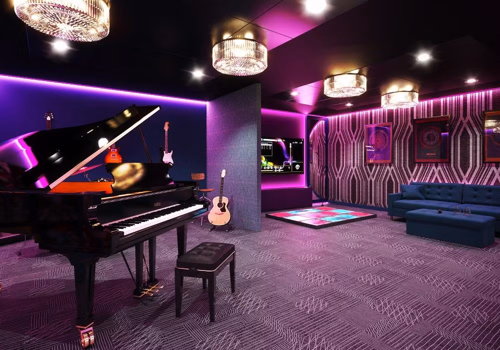 Crown Place, Norwich, từ 7.650-14.790 bảng/năm: Khu ký túc xá mới mở cửa trong năm 2019 này cung cấp phòng gym, game 3D và luyện tập âm nhạc hiện đại với các nhạc cụ như đàn piano, guitar, trống và micro thu âm. Ảnh: Mystudenthalls.com.