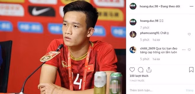 Tiền vệ Nguyễn Hoàng Đức chia sẻ niềm vui khi cùng đồng đội giành chiến thắng trước đội tuyển U22 Trung Quốc. Dưới bài đăng của cầu thủ CLB Viettel, nhiều fan nhanh chóng để lại bình luận khen ngợi và chúc mừng.