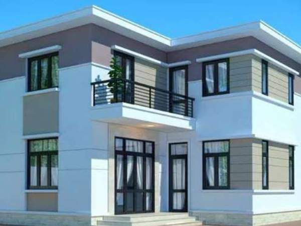 Căn nhà hình chữ L có ban công, bố trí phù hợp.