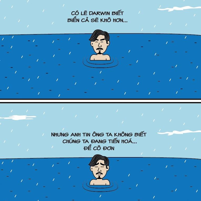 Hình ảnh cô độc của Đen Vâu giữa biển nước có lẽ trùng với cảm xúc của không ít người. Ảnh: Truyện cổ remix.