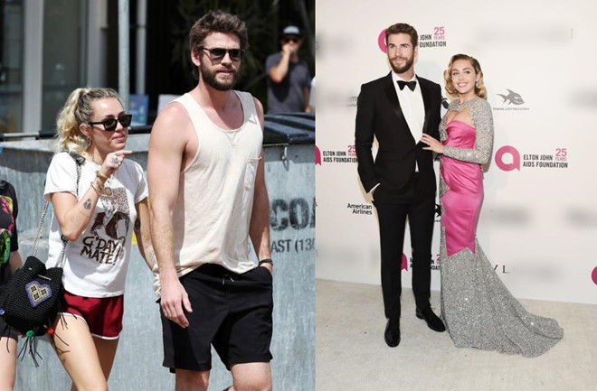 Sau khi tái hợp Hemsworth, Miley Cyrus trở nên hiền dịu, kín đáo hơn. Không ít lần giọng ca 27 tuổi tỏ ý tiếc nuối những ngày tháng nổi loạn trước đó. Tháng 3/2018, bộ đôi The Last Song tay trong tay xuất hiện tại thảm đỏ buổi tiệc thường niên của ca sĩ Elton John (ảnh phải). Từ vẻ mặt của Miley Cyrus, nhiều người tin rằng cặp sao đang ở thời kỳ hạnh phúc và trân trọng tình yêu của đối phương nhất.