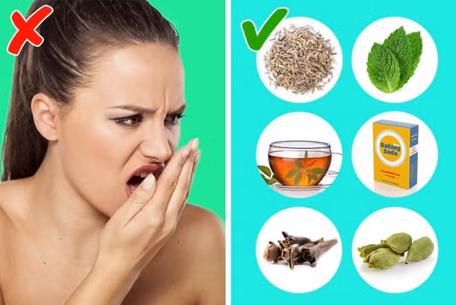 Sử dụng nước súc miệng tự nhiên: Các loại thảo mộc như bạc hà, đinh hương, thảo quả, hạt thì là giúp chống hôi miệng và làm hơi thở thơm mát dễ dàng. Ngoài ra, bạn có thể hòa tan một thìa cà phê baking soda vào nước và sử dụng để súc miệng hoặc đánh răng.