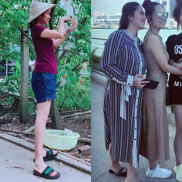 Đứng cạnh bạn thân Ngân Khánh, Thúy Diễm và Dương Cẩm Lynh, nhiều người nhận xét thân hình của nữ diễn viên Lê Phương "phát tướng" hơn các thành viên trong hội chị em.