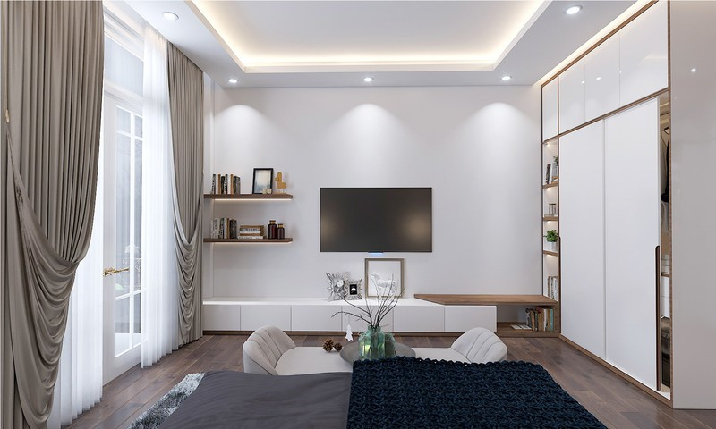 Chủ nhà đã trổ thêm cửa ra ban công để căn phòng luôn thoáng đãng.