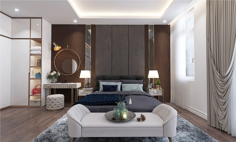 Bên cạnh cửa hông, căn phòng còn có hệ cửa sổ kính và đèn led bố trí trên trần, giúp không gian không lúc nào thiếu sáng.