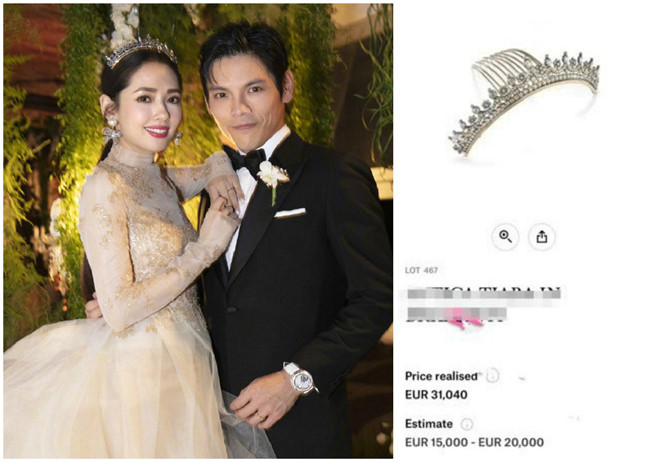 QQ cho biết thứ giá trị nhất trên người của cô dâu Quách Bích Đình trong hôn lễ chính là chiếc vương miện đội đầu. Vương miện này đã được bán đấu giá ở Milan vào năm 2011, giá khởi điểm là khoảng 33.000 USD. Hơn nữa, nó cũng đã được xác nhận là trang sức Hoàng gia châu Âu từng sử dụng vào thập niên 1990. Hiện tại, do vương miện này không còn được chế tác, nên nó được xếp vào loại trang sức vô giá. Ngoài ra, hoa tai của cô dâu cũng được nạm đầy kim cương.