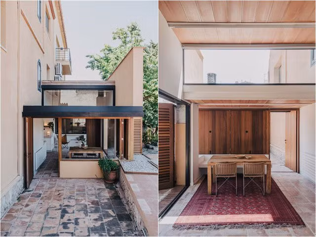 Một điều khá đặc biệt trong căn hộ này đó chính là toàn bộ trần được ốp gỗ. Chất liệu gỗ tự nhiên với màu sắc tươi tắn giúp cho khoảng không gian sinh hoạt của gia đình thêm phần gần gũi và toát lên nét bình dị, trong trẻo. Những nội thất và vật dụng bên dưới trần cũng được sử dụng tối đa chất liệu gần với thiên nhiên này để mang lại cảm giác dễ chịu và vui vẻ cho người sử dụng.