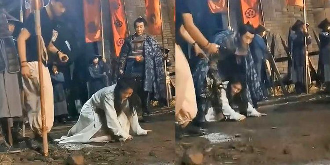 Một nữ diễn quần chúng bị biến thành ghế ngồi cho diễn viên chính quay phim khiến dư luận bức xúc.
