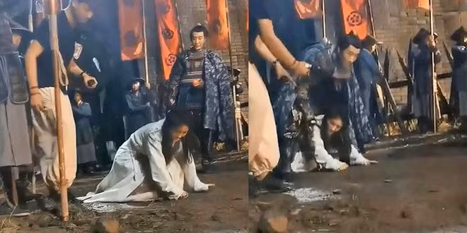 Một nữ diễn quần chúng bị biến thành ghế ngồi cho diễn viên chính quay phim khiến dư luận bức xúc.