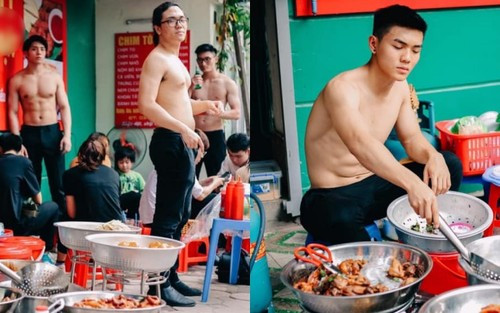 Thế nhưng, độ nóng của thời tiết Hà Nội xem ra còn chưa đủ nhiệt bằng quán ăn lề đường với dàn nhân viên cực phẩm dưới đây. 