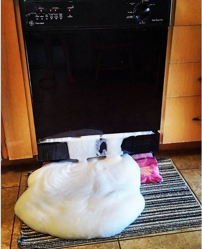 8. "Khi chồng tôi đặt xà phòng vào máy rửa chén".