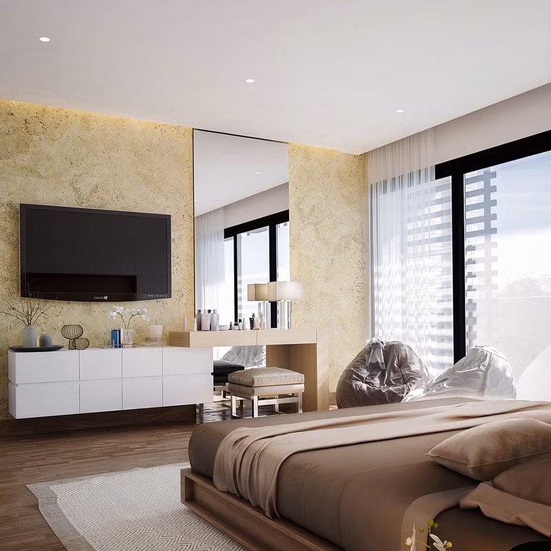 Bên cạnh điểm nhấn là khu vực hồ bơi, căn nhà phố còn sở hữu một không gian tràn ngập ánh sáng nhờ có nhiều khung cửa sổ kính bố trí đều khắp các phòng.