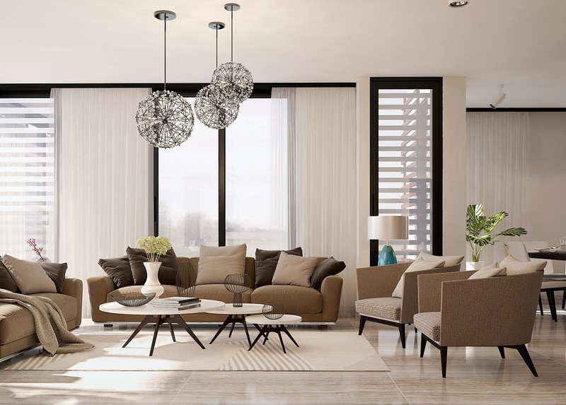 Ngoài bộ bàn ghế cạnh hồ bơi, căn nhà ở còn sở hữu một khu vực tiếp khách rộng rãi và tinh tế trên tầng 2.