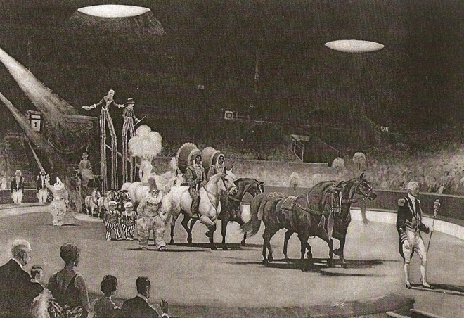 Những gánh xiếc hiện đại ra đời ở Anh nhưng ý tưởng đưa voi vào ngành công nghiệp giải trí này được nảy ra bởi một người Mỹ mang tên Hachaliah Bailey. Ông sinh ra tại Somers, New York (Mỹ), trong một gia đình làm nông. Công việc chủ yếu của Bailey là chăn nuôi gia súc và vận chuyển tới những cơ sở khác trong thành phố. Ảnh: London Circus.