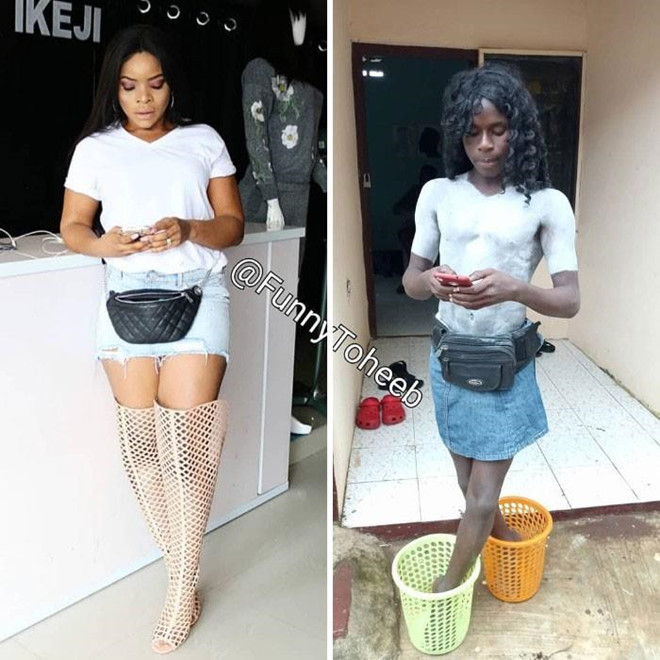 Đôi giày rọ độc đáo của Laura Ikeji-Kanu - blogger, doanh nhân thời trang người Nigeria - trong mắt Toheeb cũng chỉ giống hai chiếc sọt đựng rác mà thôi.
