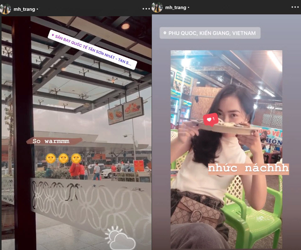 Bạn gái Hà Đức Chinh đăng story đang đi du lịch.