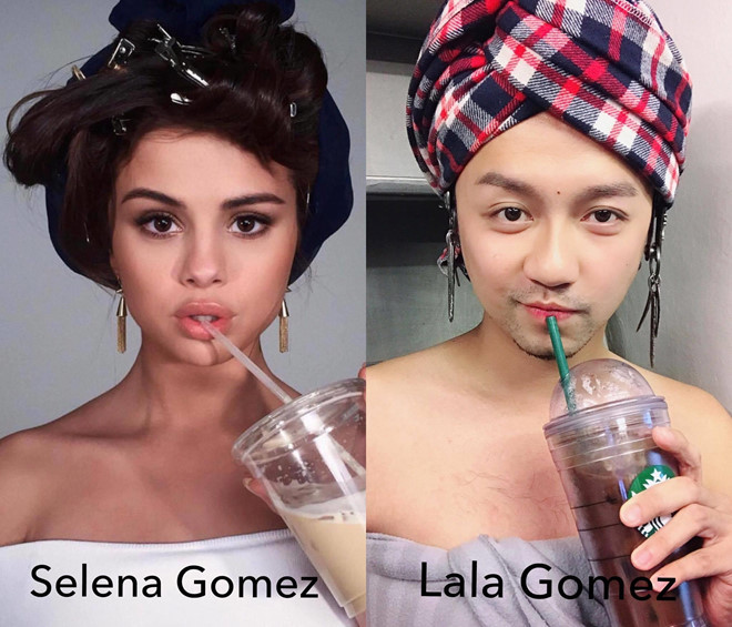 Lập cho biết trong một lần tình cờ, anh nhìn thấy một người hóa trang thành Selena Gomez. Thấy thích thú nên anh quyết định lên mạng tìm ảnh của nữ ca sĩ và bắt chước. "Sẵn trên tay đang có ly nước, mình lấy thêm khăn quấn trên đầu và người, từ đó Lala Gomez (Selena Gomez phiên bản lỗi) được ra đời", 8X nói.