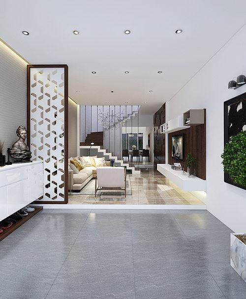 Phòng khách thoáng mát có gara xe rộng rãi.