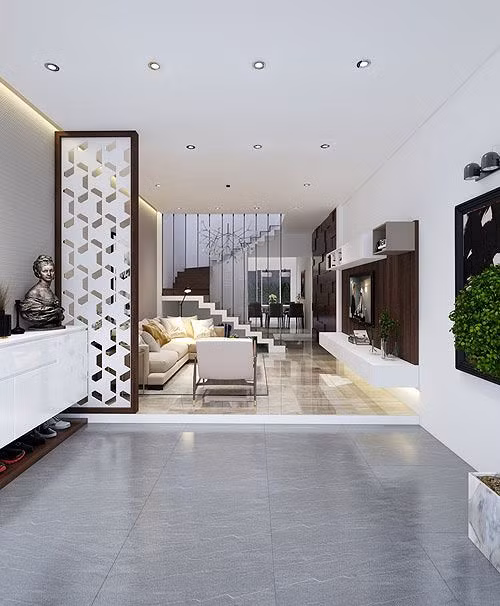 Phòng khách thoáng mát có gara xe rộng rãi.