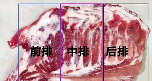 Màu sắc của thịt hàng trước đỏ và tinh tế hơn so với hàng giữa và hàng sau. Do thường xuyên di chuyển nên thịt mềm mịn, xen kẽ mỡ nạc, sờ có cảm giác rất mượt.