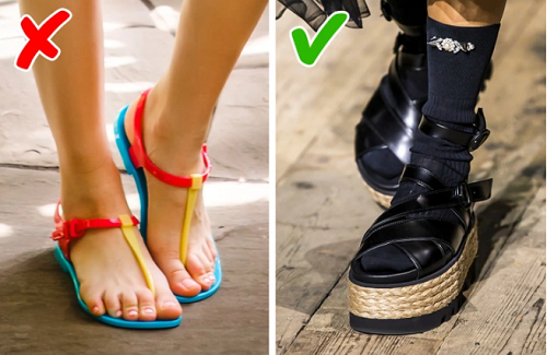  Dép đế bệt. Những đôi dép đế bệt ngày càng “lép vế” trước thiết kế đế bằng độn chiều cao giúp tôn dáng cực đỉnh. Không chỉ giúp người dùng “ăn gian” chiều cao, kiểu dép độn đế còn dễ phối đồ hơn.