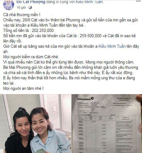 “Em ấy hôm nay thần thái tốt hơn nhiều. Bác sĩ nói mầm mống ung thư của em đang teo lại”, Cát Phượng chia sẻ về tình hình sức khỏe của Mai Phương.