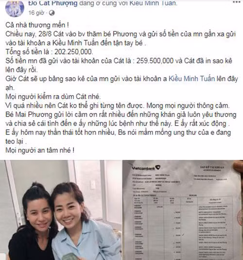 “Em ấy hôm nay thần thái tốt hơn nhiều. Bác sĩ nói mầm mống ung thư của em đang teo lại”, Cát Phượng chia sẻ về tình hình sức khỏe của Mai Phương.
