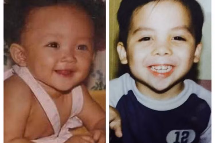 Tóc Tiên từng thích thú ghép ảnh hồi thơ ấu với Hoàng Touliver. Ảnh: FBNV