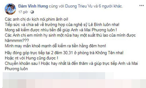 Sao Viet keu goi giup do nghe si Le Binh bi ung thu-Hinh-2