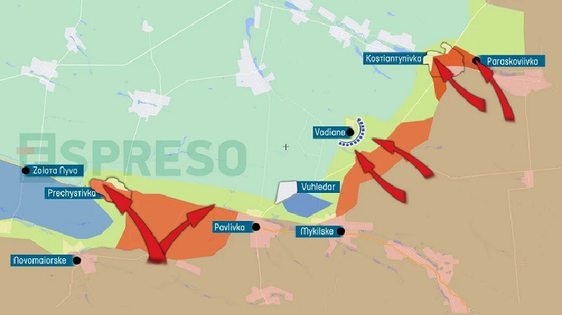 Mặt khác, khi Quân đội Nga dần chiếm được thế trận thuận lợi ở Kursk, họ cũng có những bước tiến lớn trên chiến trường Ukraine. Tuyến phòng thủ của Quân đội Ukraine ngày càng trở nên mong manh và phải rút lui một cách có tổ chức. Khu vực khai thác than Vuhledar cũng là tâm điểm cạnh tranh quan trọng giữa hai bên. Ảnh: Expresso.tv.