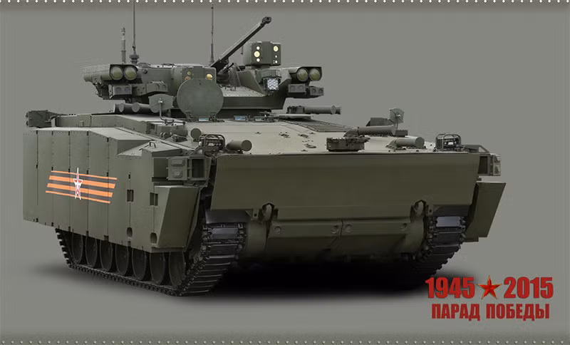 Một thú vị bất ngờ đó là trọng lượng của xe 25,6 tấn bằng trọng lượng của xe tăng huyền thoại T-34. Và, do đó, một số đặc điểm của nó có thể gần và Kurganets-25. Trọng lượng của chiếc xe cũng bao gồm cả giáp chống đạn. Nguồn ảnh: Arms-expo