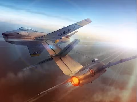 F-86 do một phi công điều khiển, máy bay có chiều dài 11,4m, sải cánh 11,3m, chiều cao 4,5m. Trọng lượng rỗng là 5.046kg, trọng lượng cất cánh tối đa lên tới 8.234kg. Nguồn ảnh: World News