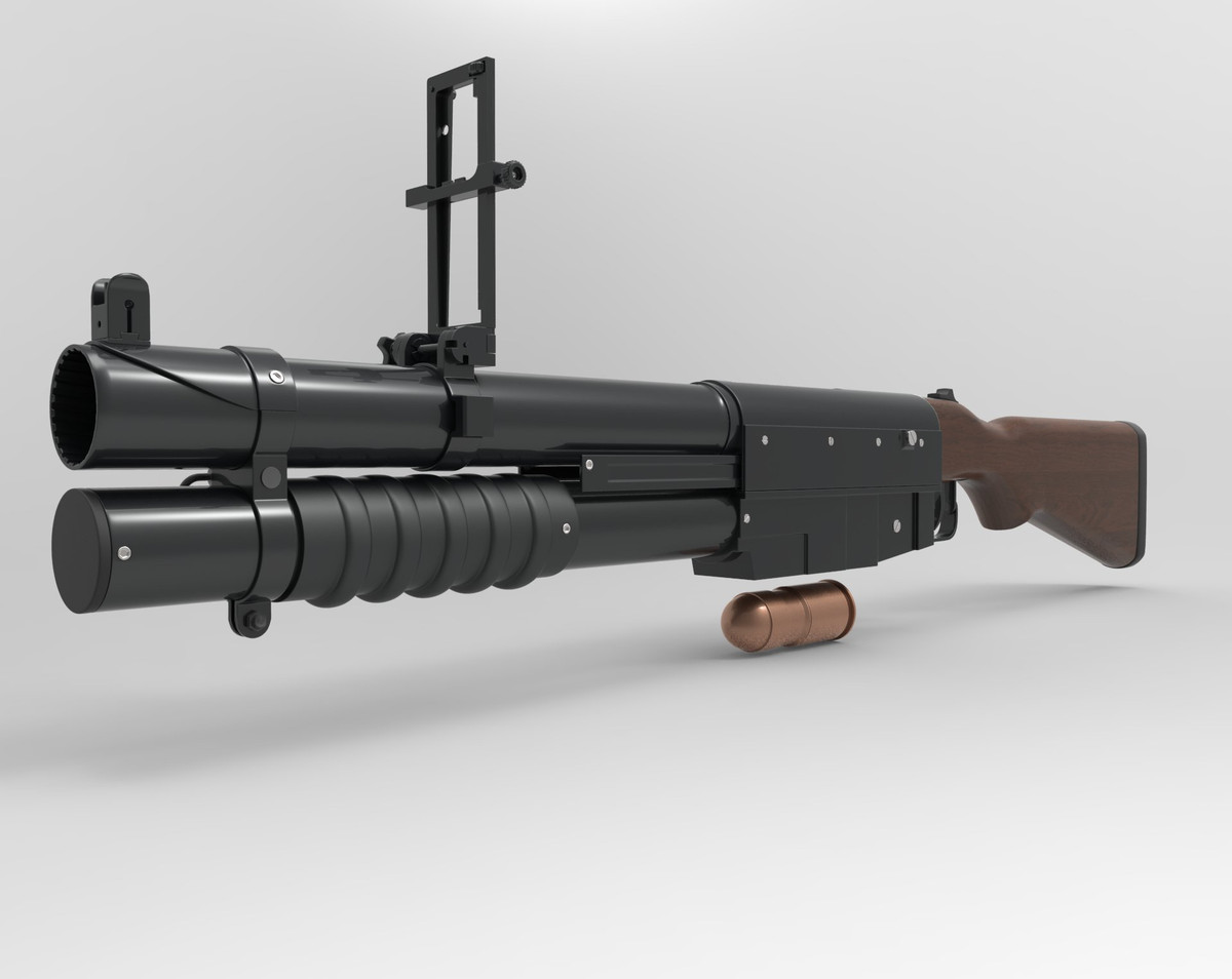 Sau mỗi lần bắn thì người sử dụng sẽ kéo cần bơm để đẩy vỏ đạn cũ ra ngoài qua khe nhả đạn nằm phía trên thân súng và đẩy cần bơm trở về vị trí cũ để nạp viên đạn mới. Nguồn ảnh: ArtStation