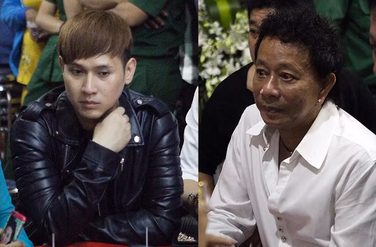 Ca sĩ Nguyên Vũ và diễn viên Bảo Trung ngồi lặng lẽ bên linh cữu NSND Thanh Tòng.