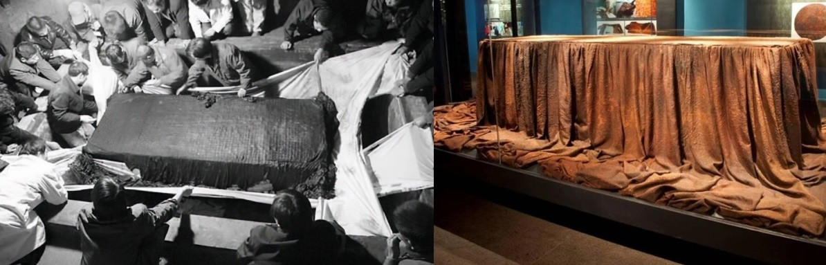 Tại ngôi mộ chính, các chuyên gia tìm thấy một di vật văn hóa cấp quốc gia rất quý hiếm là tấm màn quan tài. Vào thời phong kiến, sau khi qua đời, thi hài các hoàng tử và quý tộc được đặt vào trong quan tài. Tiếp đến, họ sẽ đphủ lên quan tài những lớp lụa và gấm. Chúng được gọi là màn quan tài. Do làm bằng lụa và gấm nên chúng dễ hư hại.