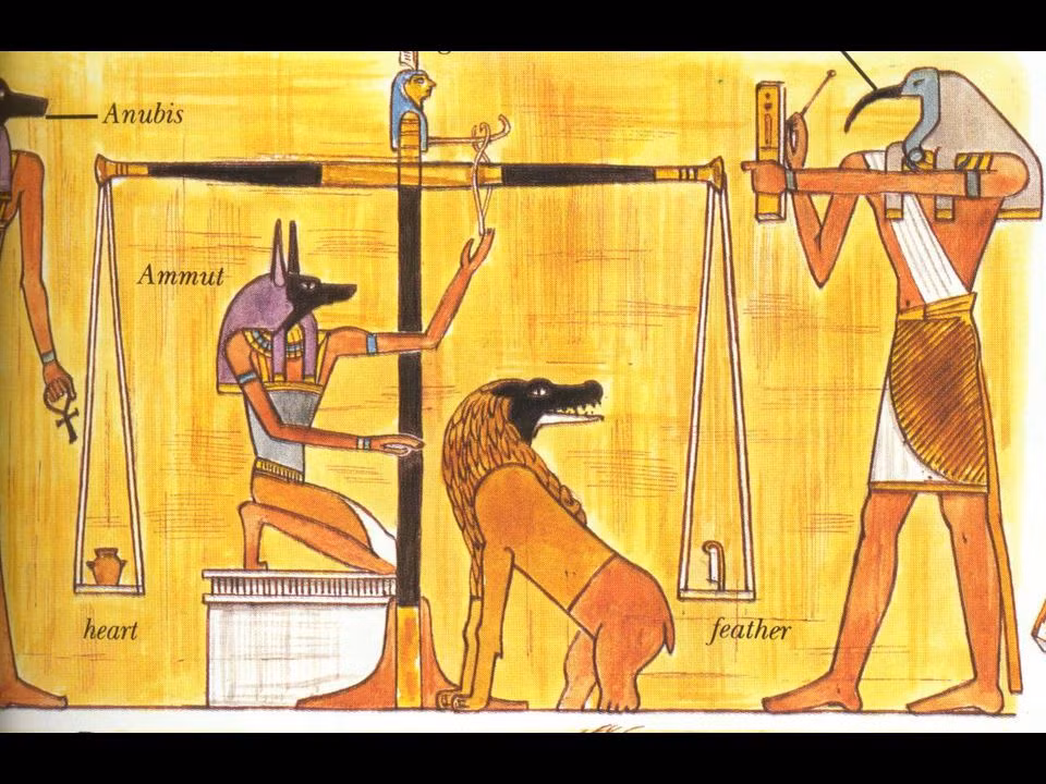 Linh hồn người chết sẽ bước vào nơi gọi là Phòng Phán xét. Tại đây, họ sẽ đọc Lời xưng tội, trong đó họ tuyên bố vô tội đối với 42 tội lỗi, và tự trừng phạt về tội ác của mình trước mặt các vị thần Osiris, Ma'at - nữ thần của sự thật và công lý, Thoth - thần sáng tác và trí tuệ và thần Anubis.