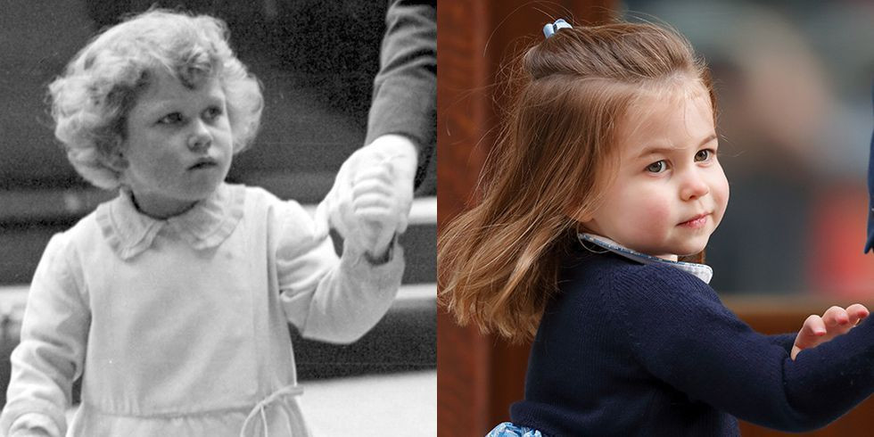 Bức ảnh chụp Nữ hoàng Elizabeth II năm 1930. Bên phải ảnh là Công chúa Charlotte bầu bĩnh, đáng yêu ở bệnh viện St. Mary năm 2018 khi gia đình đón chào thành viên mới - Hoàng tử Louis.