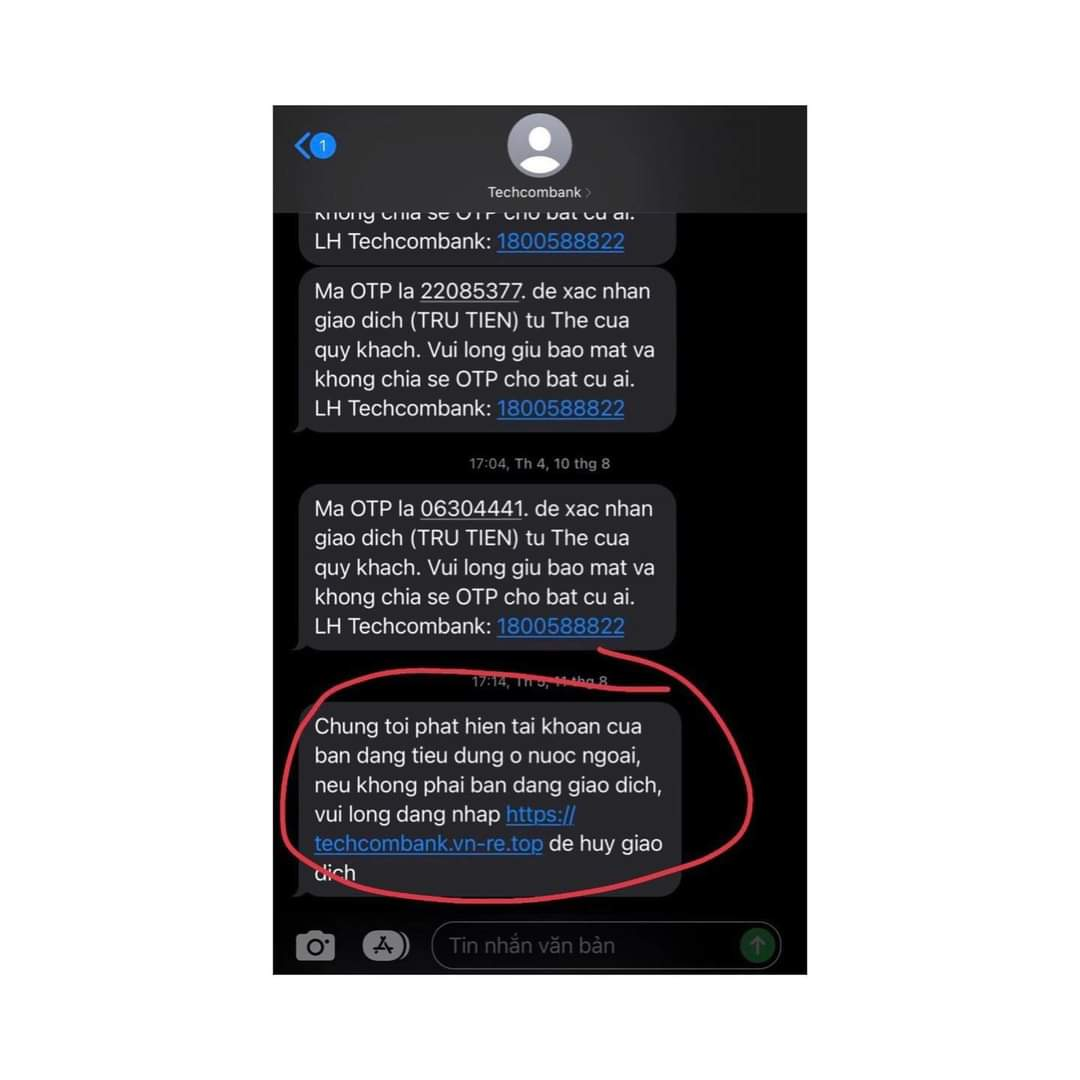 4. Tin nhắn xác nhận giao dịch ngân hàng: Những tin nhắn này chứa thông tin chi tiết về số dư và giao dịch của bạn. Nếu bị kẻ gian tiếp cận, chúng có thể dùng để thực hiện hành vi gian lận tài chính. (Ảnh: Công an)