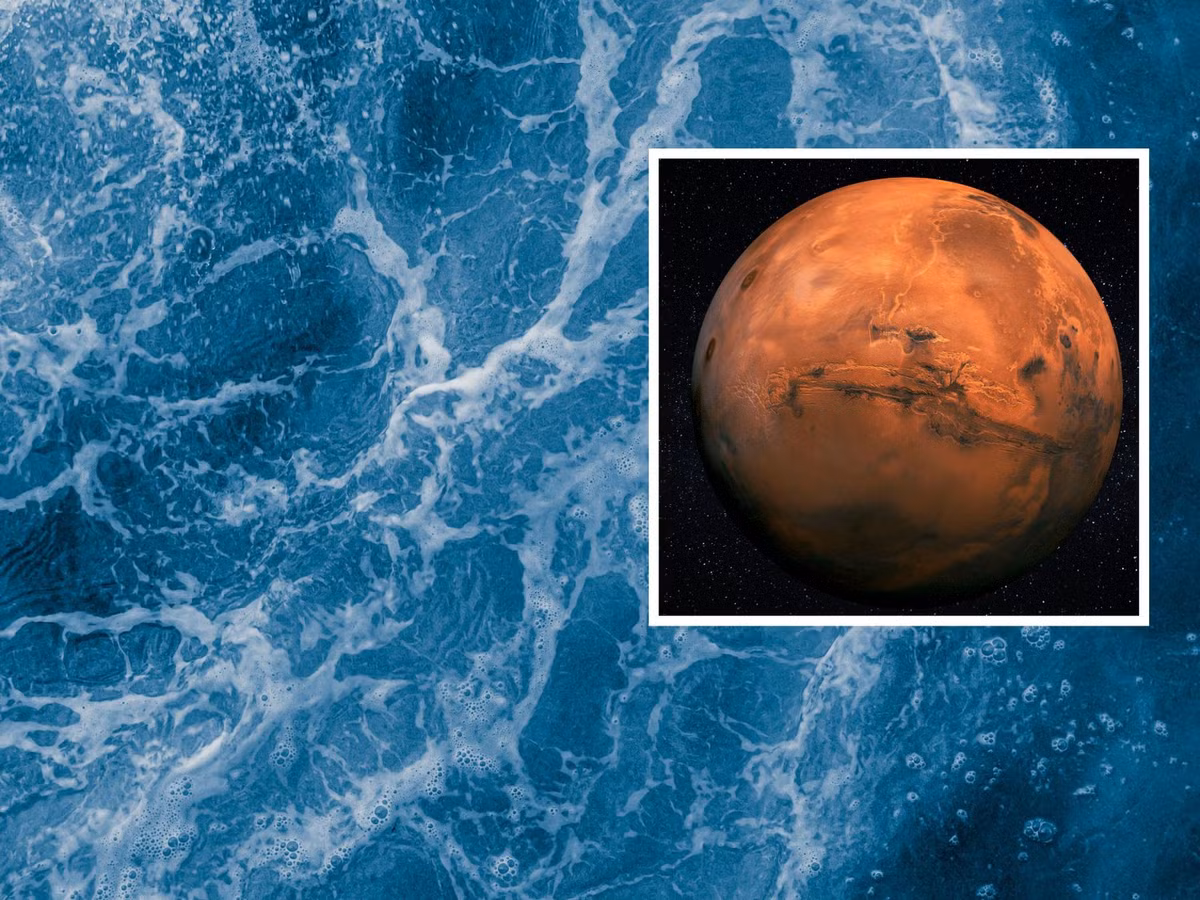 Đại dương trên sao Hỏa được cho là lớn và giàu tài nguyên hỗ trợ sự sống hơn đại dương sơ khai trên Trái đất, vốn đã bị ảnh hưởng bởi vụ va chạm thảm khốc với hành tinh Theia. Tuy nhiên, thảm họa thiên nhiên sau đó đã khiến gần như toàn bộ nước trên sao Hỏa bốc hơi, dẫn đến sự tuyệt chủng hoàn toàn sự sống. (Ảnh: Newsweek)